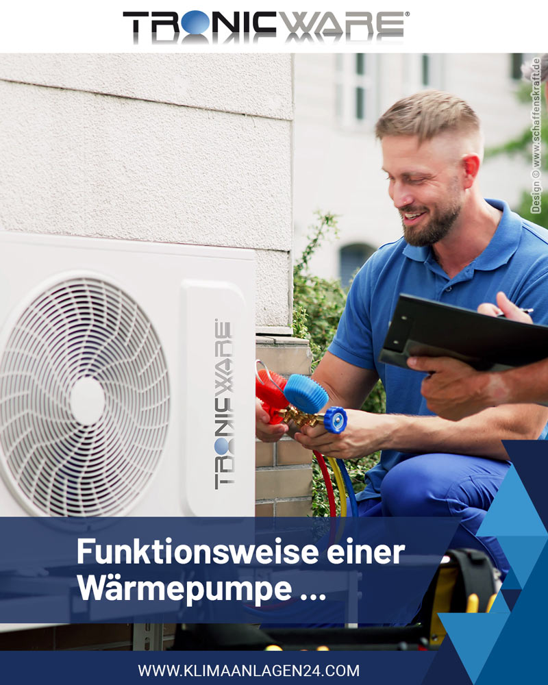 Techniker arbeitet an einer Wärmepumpeninstallation.